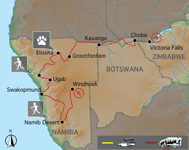 Ruta elefanților, Namibia, Botswana și Zimbabwe