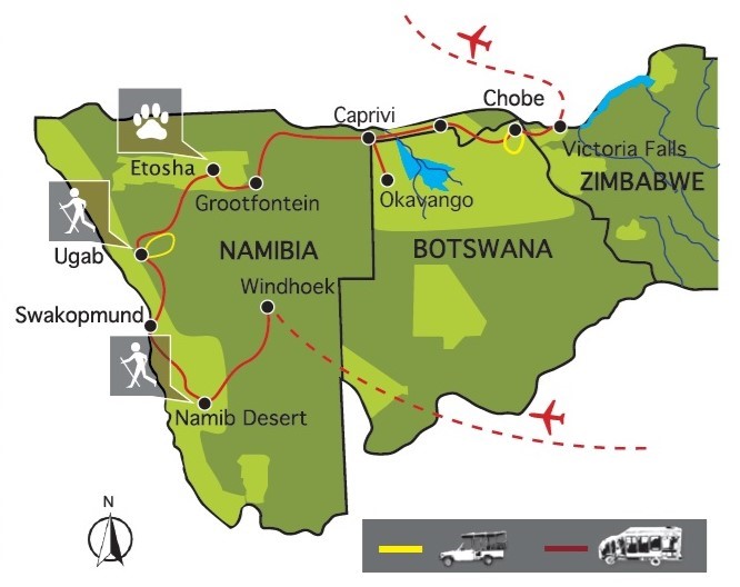 Ruta elefanților, Namibia, Botswana și Zimbabwe